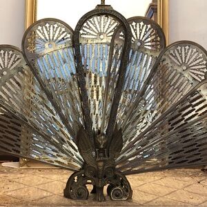Vintage Metal Peacock Fireplace Screen